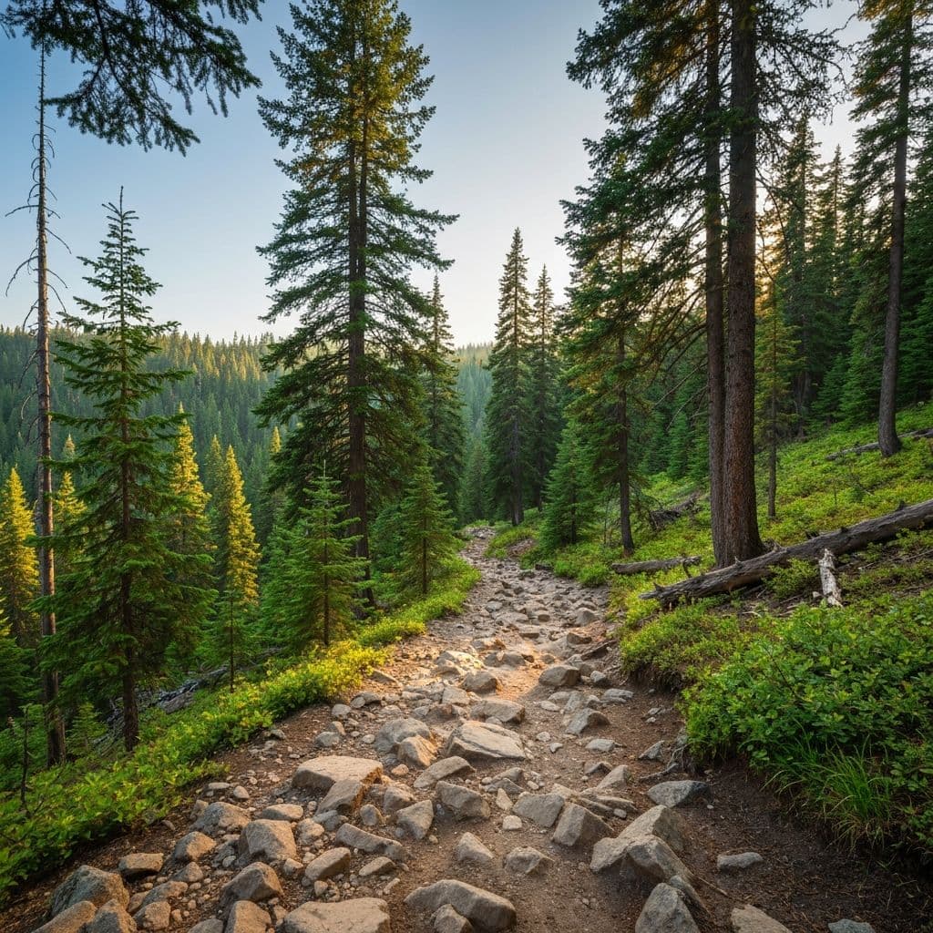 Scenic hiking trail through pine forests in Northern Idaho